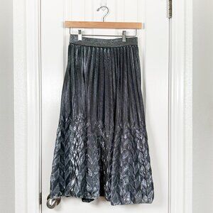 WDNY Womens S Glitter Metallic Silver Midi Pleated Skirt Party Festival …